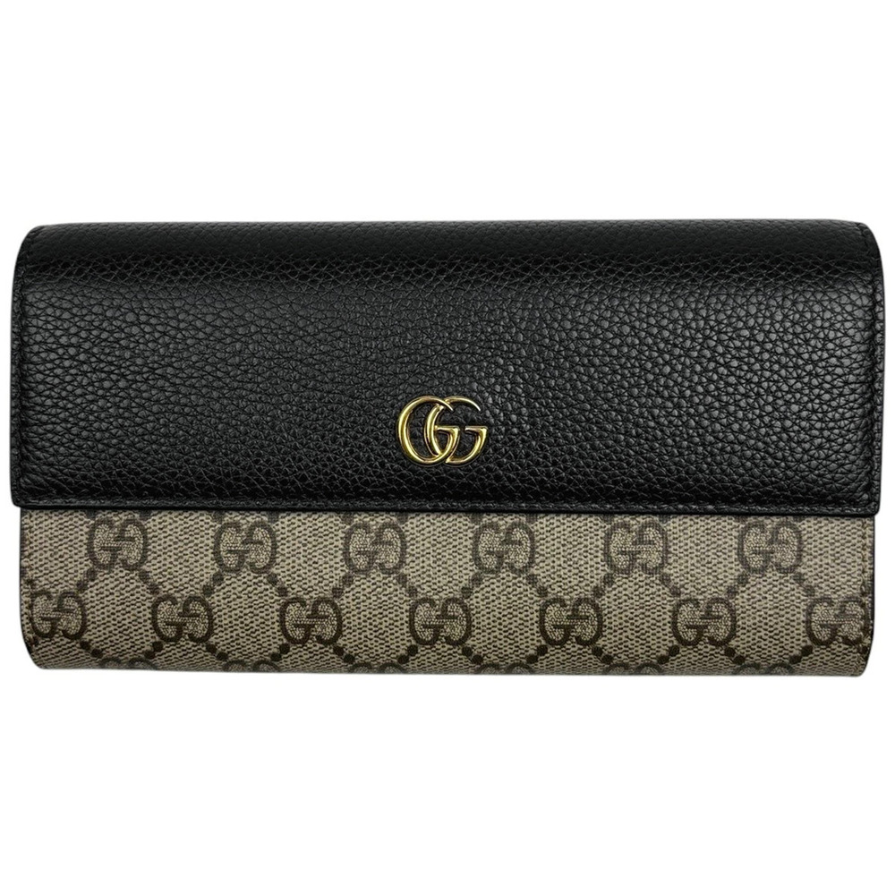 Gucci Double G Bicolor Continental Wallet GG Long Canvas Beige Cream Black